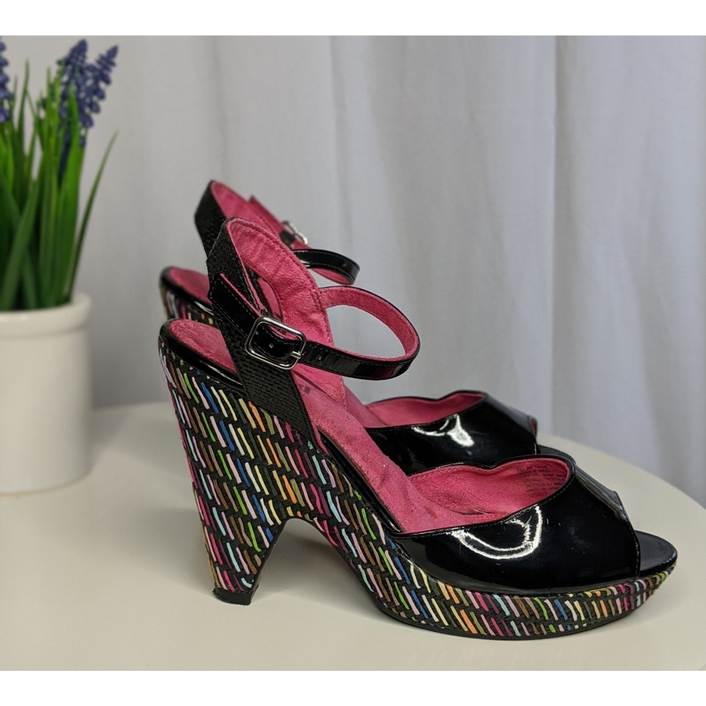 UNLISTED Rainbow Peep Toe Patent Leather Heels
